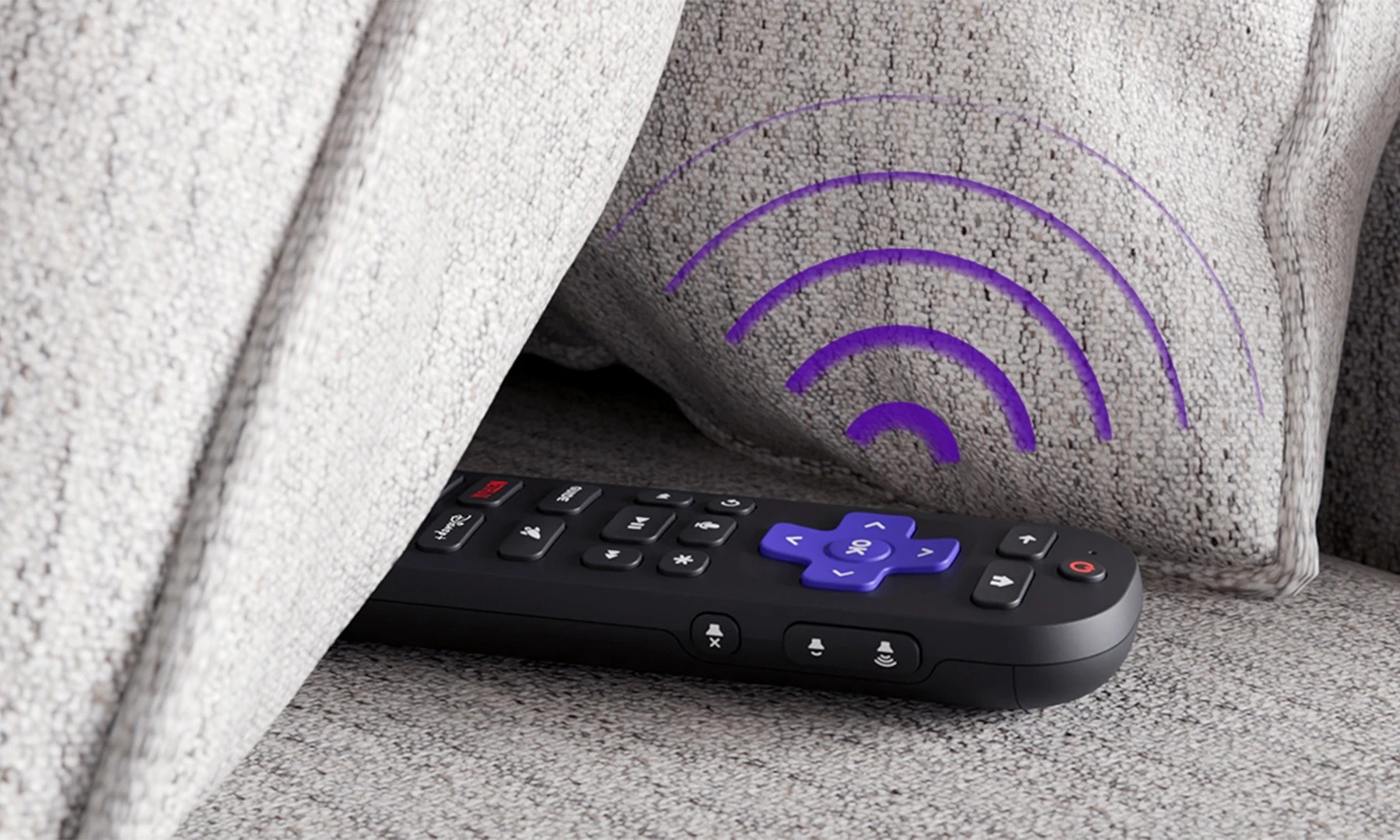 Roku Voice Remote Pro hidden between couch pillows