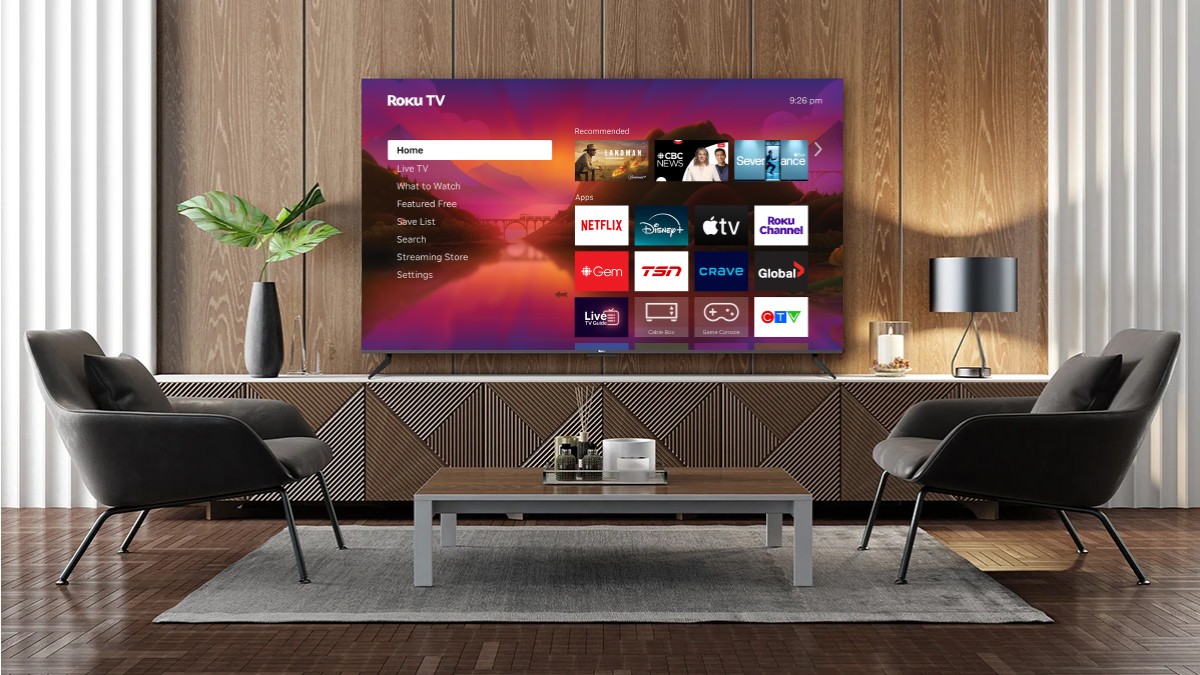 Roku-branded TV living room setup