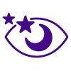 Icon depicting the outline of an eye with stars and moon to indicate night