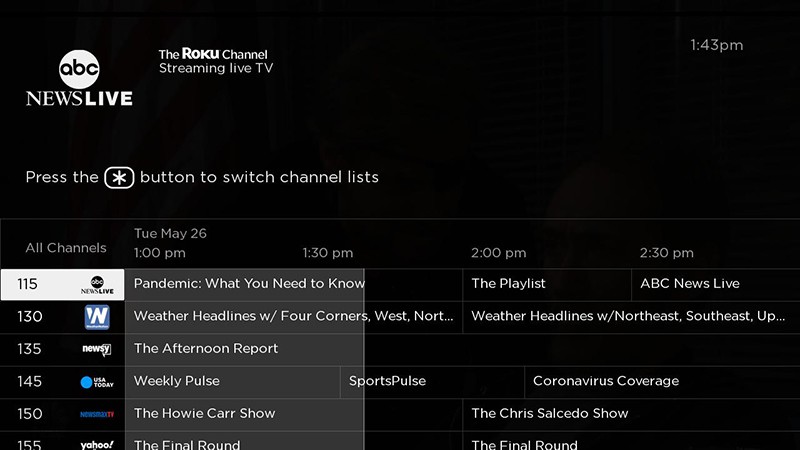 How To Find Tv Listings Using Live Tv Channel Guide Roku