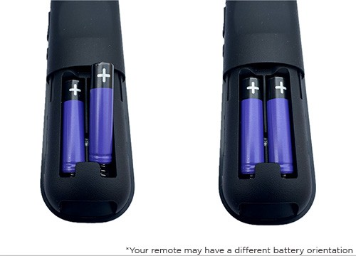 Diagram showing the battery orientation on Roku remotes